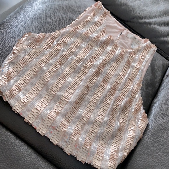 NWOT Rose Gold Sequin Crop Top - Picture 3 of 4